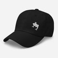 Black embroidered Casting Queens fishing hat featuring minimalist fish logo design, stylish women’s fishing apparel accessory for boating, lake life, and outdoor adventures.
