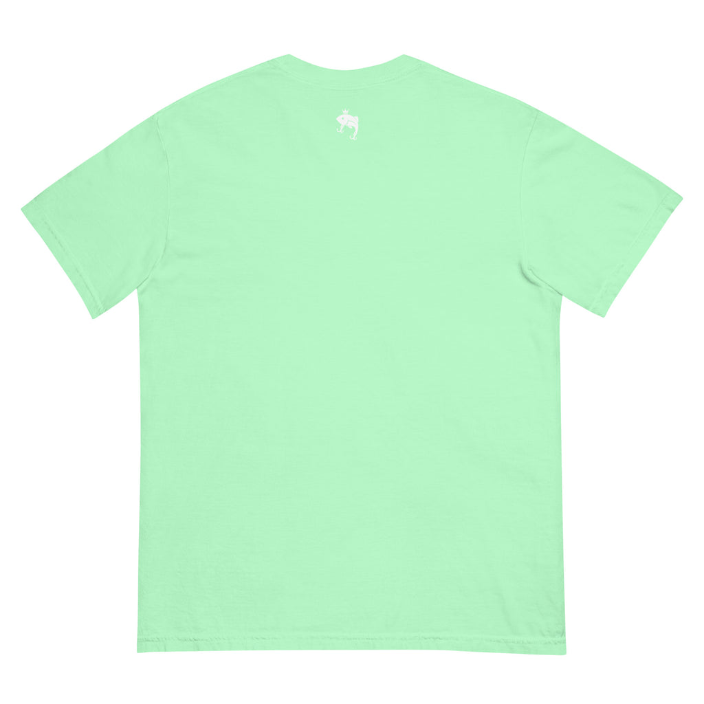 Back view of mint green embroidered Casting Queens adult fishing t-shirt featuring minimalist fish logo detail and lightweight outdoor fishing apparel for women anglers and everyday wear.