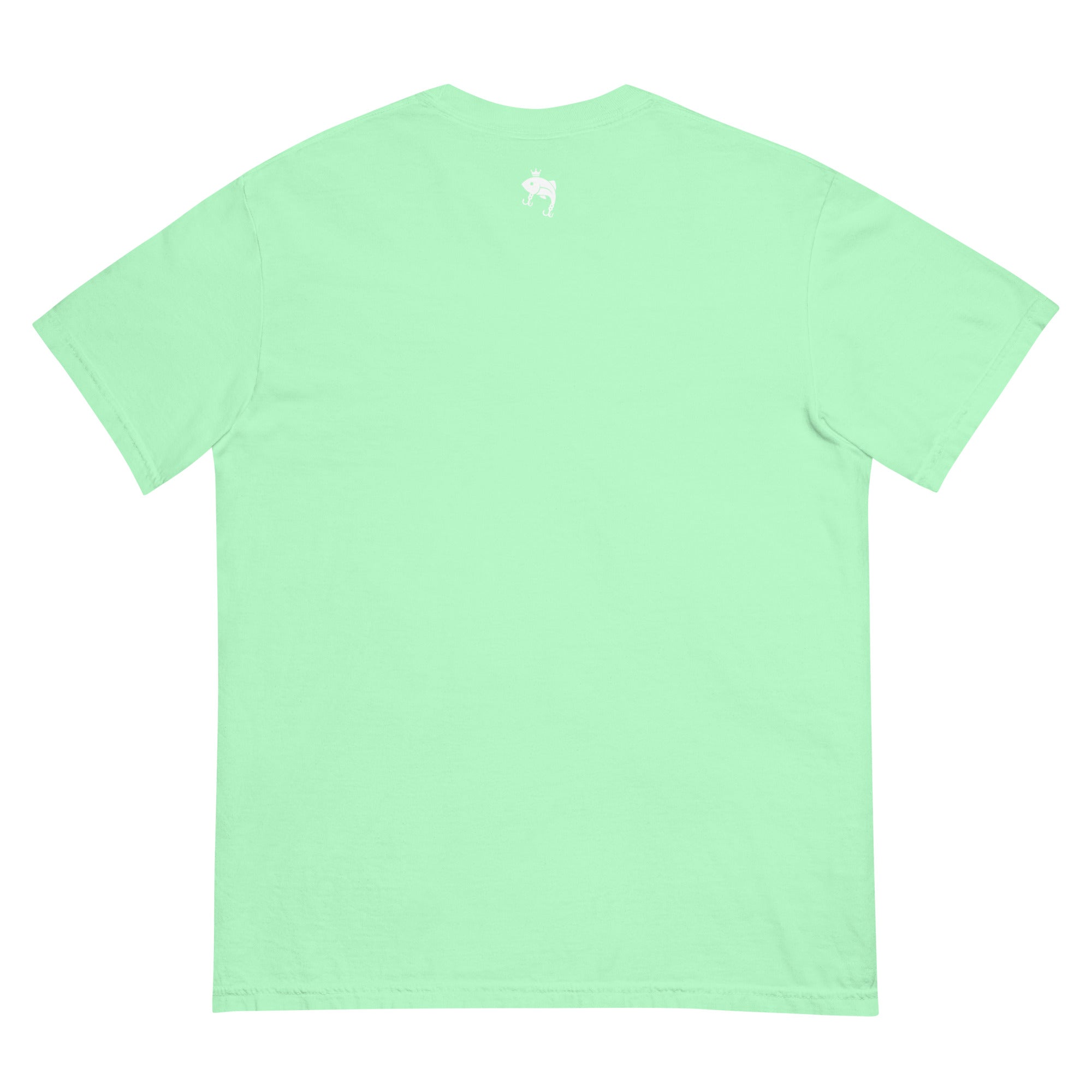 Back view of mint green embroidered Casting Queens adult fishing t-shirt featuring minimalist fish logo detail and lightweight outdoor fishing apparel for women anglers and everyday wear.