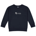 Navy Casting Queens toddler fishing sweatshirt featuring embroidered fish logo design, comfortable youth outdoor fishing apparel for little anglers and everyday wear.