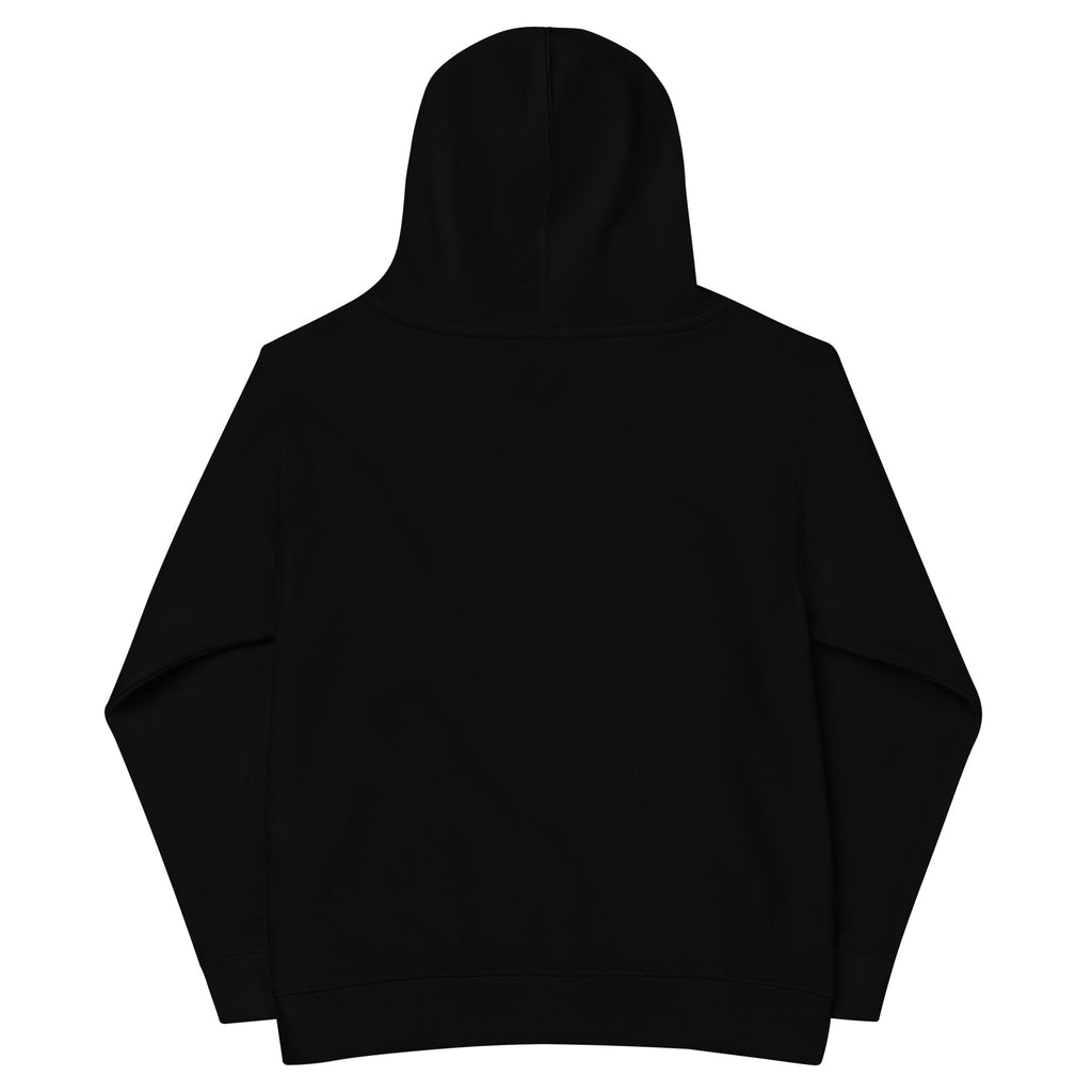 Back view of black Casting Queens youth fishing hoodie featuring relaxed fit design and premium outdoor fishing apparel style for young anglers and everyday comfort.