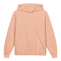 Peach embroidered Casting Queens youth fishing hoodie featuring minimalist fish logo design, cozy outdoor fishing apparel for young anglers and everyday casual wea
