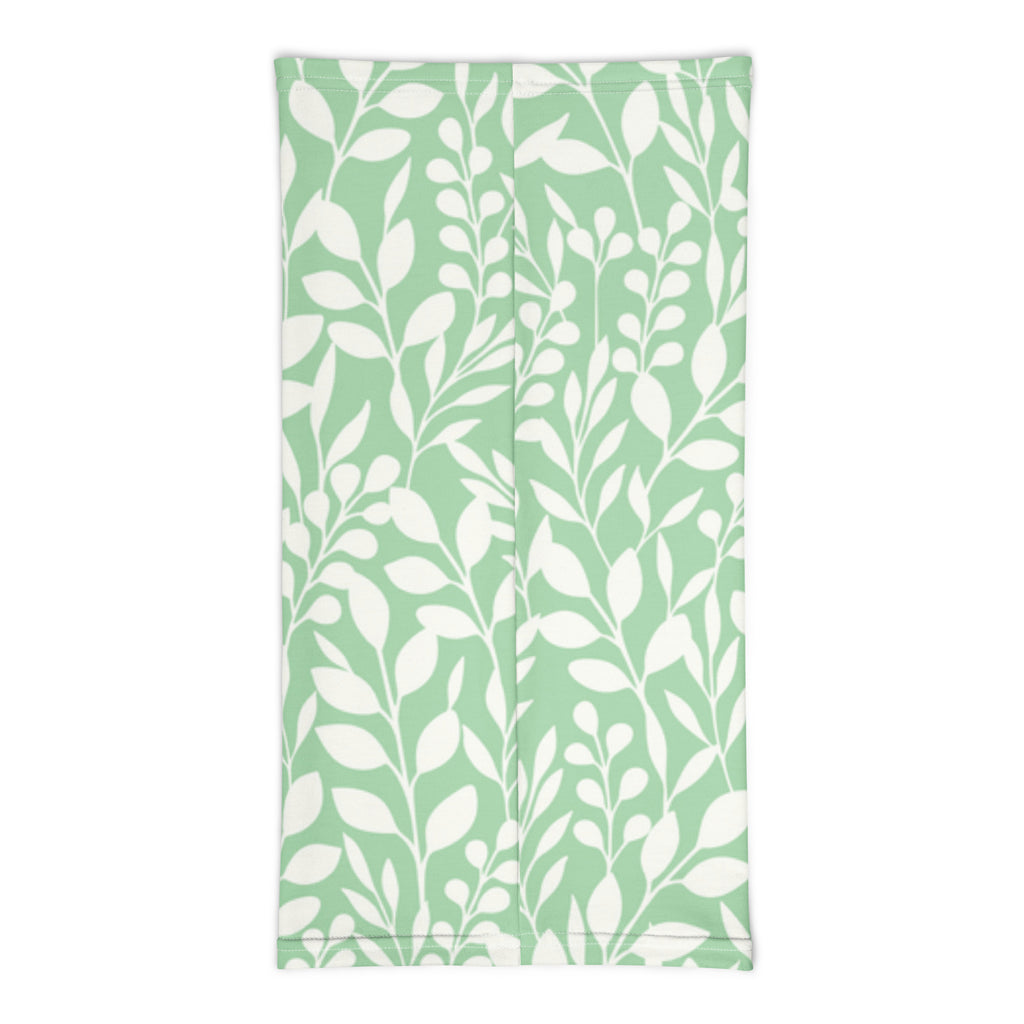 Back view of mint green floral fishing neck gaiter featuring soft breathable fabric and lightweight outdoor fishing apparel design for women anglers
