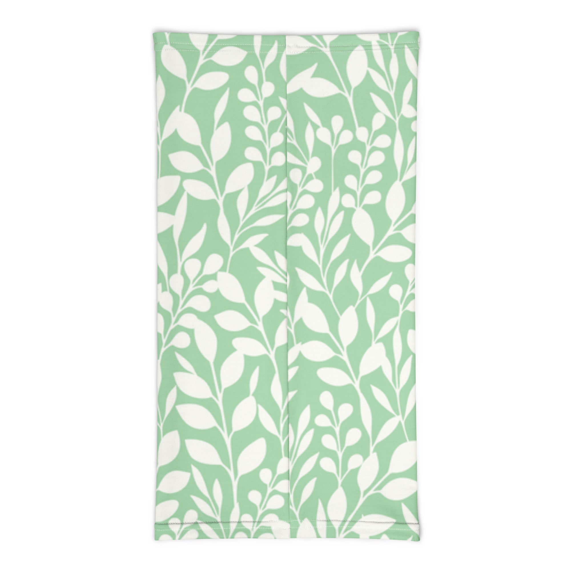 Back view of mint green floral fishing neck gaiter featuring soft breathable fabric and lightweight outdoor fishing apparel design for women anglers
