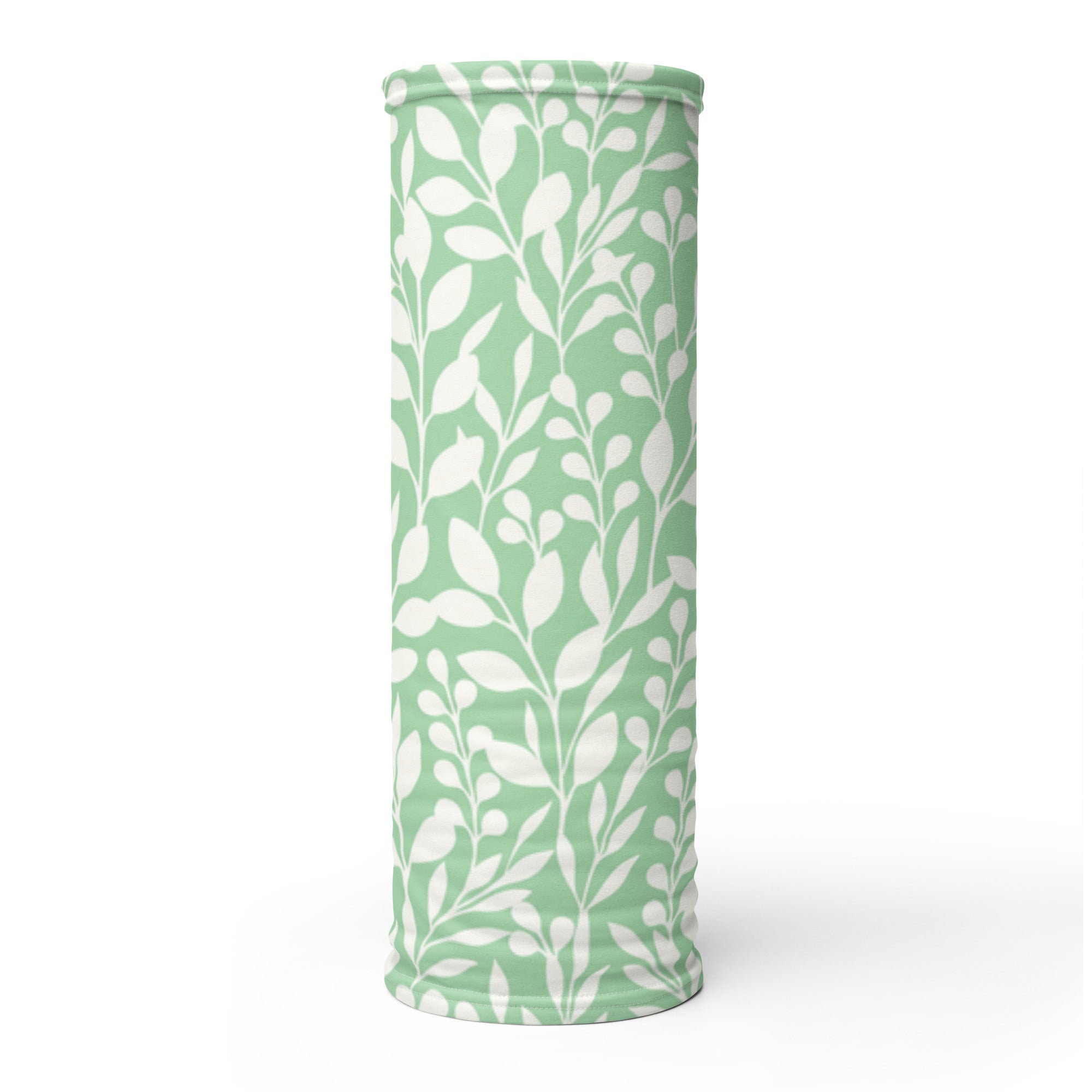 Expanded mint green Casting Queens fishing neck gaiter displaying full white floral pattern design, breathable women’s fishing face cover for sun protection and outdoor wear.