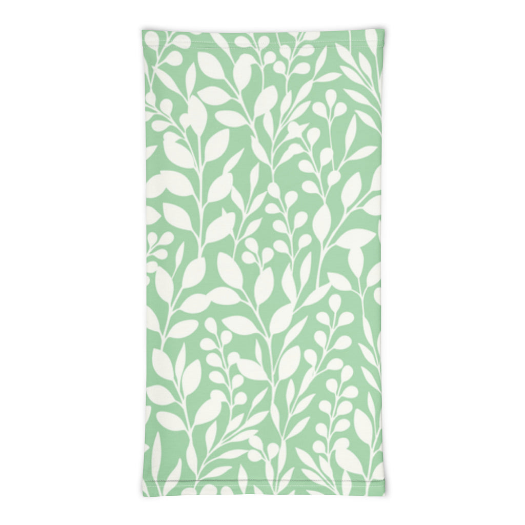 Mint green Casting Queens floral fishing neck gaiter featuring white botanical pattern, stylish women’s fishing face cover for boating, lake life, and UV sun protection.
