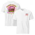 White women’s fishing t-shirt featuring a small colorful chest logo on the front and a bold tackle-box inspired “Ladies That Love to Fish & Love a Little Glam” graphic on the back.