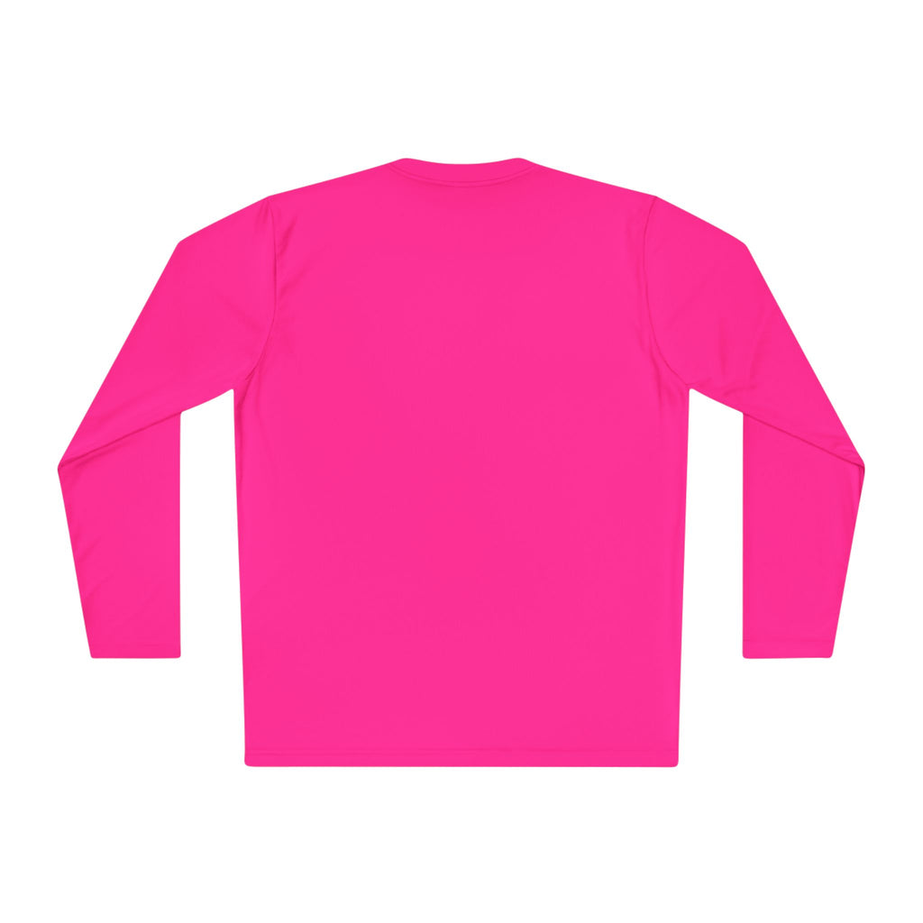 Back of neon pink Casting Queens women's performance fishing shirt with lightweight long sleeve design.