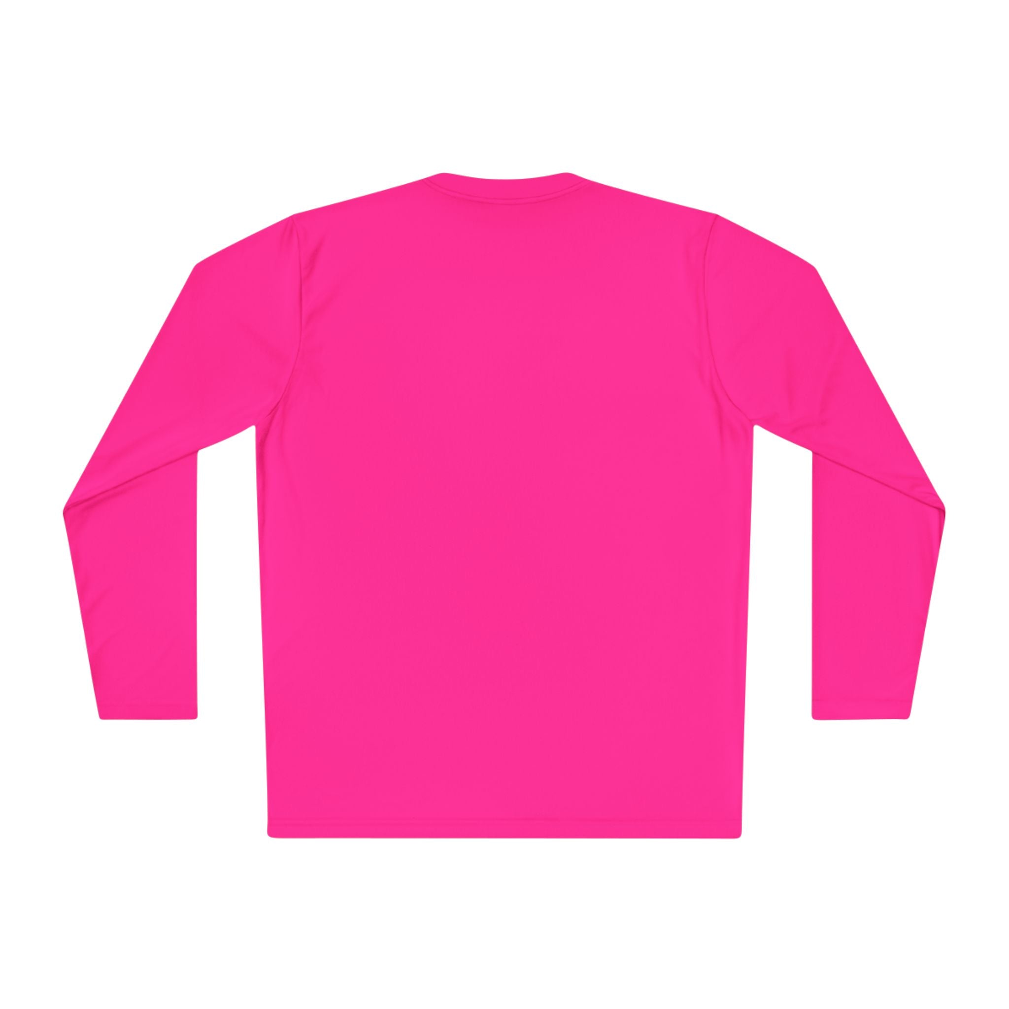 Back of neon pink Casting Queens women's performance fishing shirt with lightweight long sleeve design.