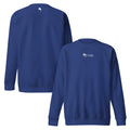 Blue embroidered Casting Queens women’s fishing crewneck sweatshirt featuring minimalist fish logo design, cozy outdoor fishing apparel for women anglers and everyday casual wear.