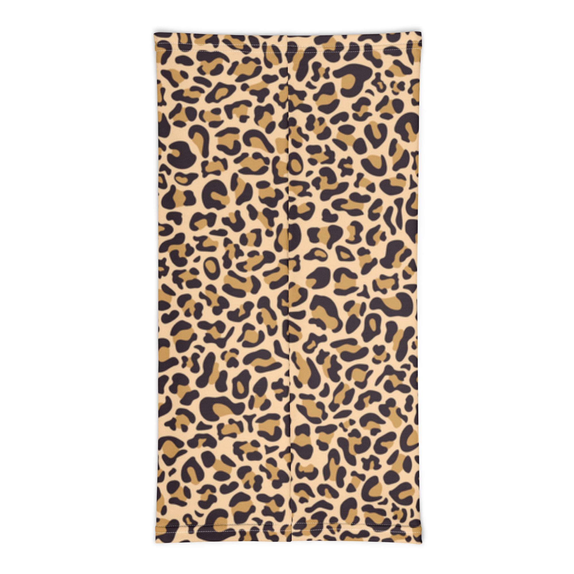 Back angle view of Casting Queens leopard print fishing neck gaiter designed for women’s fishing apparel, featuring breathable fabric and stylish UV sun protection for boating and outdoor adventures.
